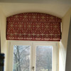 Shaped pelmet and Roman blind behind. Designer MM Frankfurt, Brenners Park Hotel